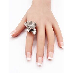 Vintage Premier Designs Silver Tone Magnolia Flower Statement Ring Size 8.75